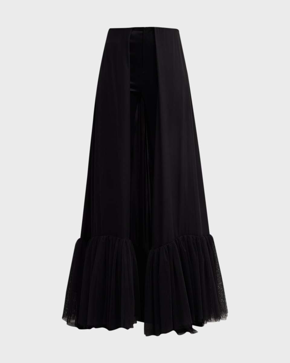 Bristol Slim-Leg Pants with Ruffle Overskirt